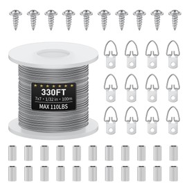 Uniclife Picture Hanging Wire, 100m of 1mm Picture Wire Kit with D-Ring Hangers, Stainless Steel Wire Rope for up to 50kg, Trellis Wire Cable for Pictures Photo Frames and String Lights