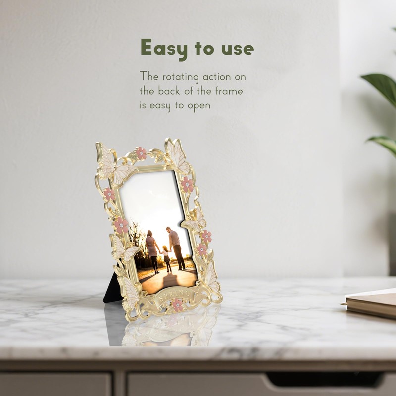 FIHOO 4x6 inch Picture Frame Butterfly Design Spring Style Metal