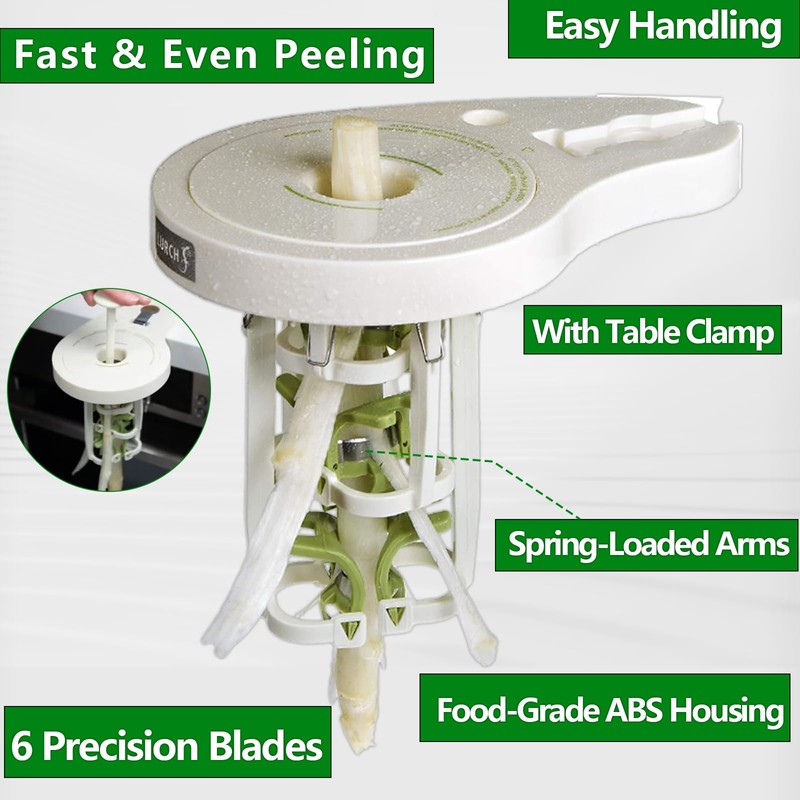 Asparagus Peeler with 6 Precision Blades, Screw Clamp & Pestle,