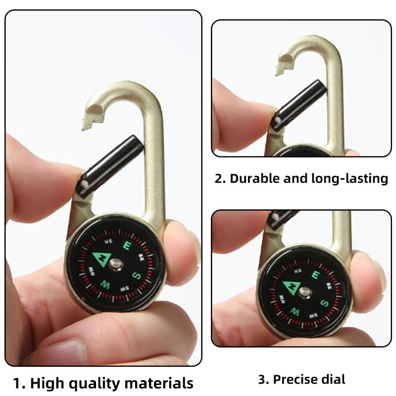 6 Pcs Compass Keychains,Mini Compass,Contains 3Pcs Life-saving Whistles For Summer