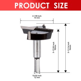 Mollom 2-7/8" (73mm) Forstner Drill Bit for Precise Woodworking with Durable YG8 Carbide Thickness of 2.0mm,This Hinge Cutter Tool is Ideal for Hard Wood, Plastic, Plywood