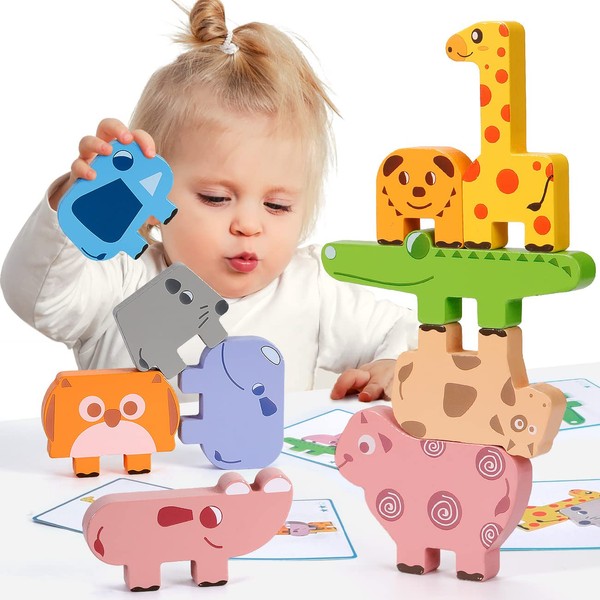 KmmiFF Todedler Toys for 1 2 3 Year Old Girls Gifts,Wooden Animal Stacking Toys Montessori Toys for 1 2 Year Old,1st Birthday Gifts for Girls for 2 Year Old Girl Boy Kid Toys Age 2-4