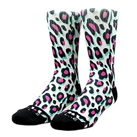 Venture Roarsome Neon Leopard Print Socks, Comfortable Casual Crew (S/M)