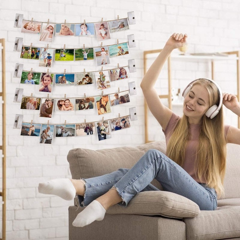 Emfogo Pictures Wall Decor, Wood Hanging Photo Display DIY Decor