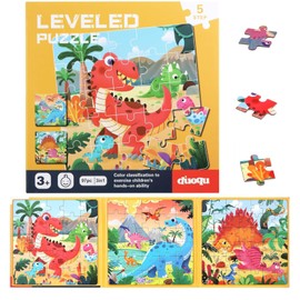 Zocipro Dinosaur Magnetic Puzzles for 3-6 Year Olds, 3-in-1 Dinosaur Wooden Jigsaw Puzzle Books, 25-30-42 Pieces Learning Magnet Puzzles, Educational Travel Toys for Kids Boys and Girls