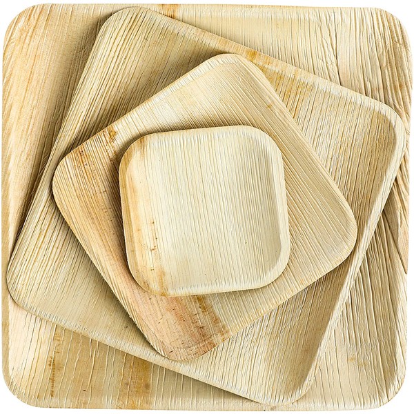 Brheez 4 Inch Square Heavy Duty Palm Leaf Disposable Plates | Eco-Friendly & 100% Natural | Elegant Bamboo Look | Biodegradable & Compostable Plate | Paper Alternative | Pack of 25