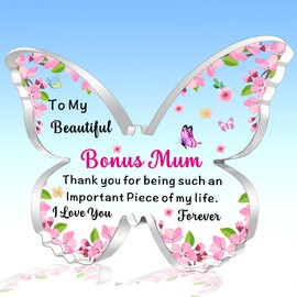 AMZQ Bonus Mum Gifts Bonus Mum Butterfly Shaped Plaque Christmas Birthday Gifts for Bonus Mum
