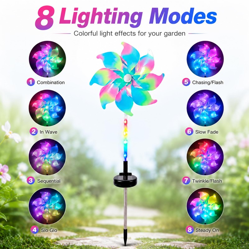360° Solar Wind Spinners with Led Lights, Windmill for Yard
