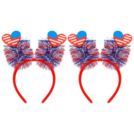 Exacoo 4th of July Accessories Heart Headband for Women Girls Boys Men Fourth of July Accessories Usa Headband American Flag Patriotic Red White and Blue Hair Band 2pcs