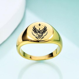LIU JUN Rise From Ashes Phoenix Signet Ring Phoenix Ring Rise From Ashes Phoenix Signet Ring for Women Phoenix Ring for Women（Gold 8）