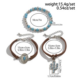 tenghong2021 Ethnic Style Hand-woven Turquoise Beaded Bracelet for Women Vintage Bird Multi-layer Wrapped Leaf Hand Rope Western Bracelets Boho Cowboy Cowgirl Layered Bracelets Jewelry Accessories-B