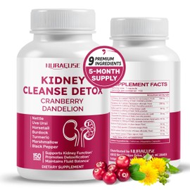 NURAFUSE Kidney Cleanse Detox Cranberry 6000mg Dandelion 1000mg - Supports Kidney Function, Promotes Detoxification- Made and Tested in The USA