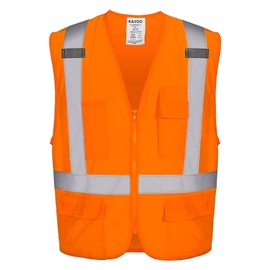 KAYGO High Visibility Safety Vests KG0110, Safety Vests Reflective with Pockets and Zipper,ANSI Type R Class 2 Not FR,(Orange,L)