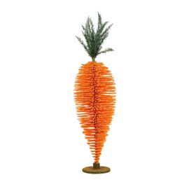 Creative Co-Op Flocked Bottle Brush Standing Carrot with Wood Base, Green and Orange