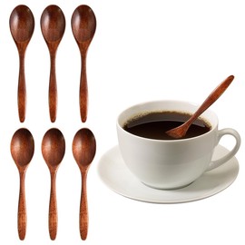 Honiglöffel Holz, 6 Stück Handgefertigter Holzlöffel Klein Natürliches Nanmu Suppenlöffel Mischen Rühren Kochen, Servierlöffel Silikon Kochlöffel Silikon Löffel Silikon für Kochen Backen RüHren