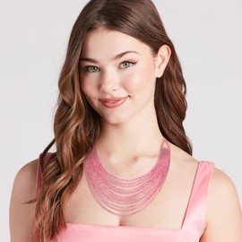 EVER FAITH Multilayer Chunky Necklace, Glitter Grey Rhinestone Waterfall Multi-Strand Multi-Strand Chains Statement Bib Necklace Long Chain Fashion Jewellery, Crystal