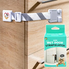 HA SHI Cat Door Adjustable Latch, Child & Pet Proofing Locks, Adjustable Latch Buddy Pet Stopper, Multi-Use Safety Straps for Cabinets, No Drill Adhesive Installation