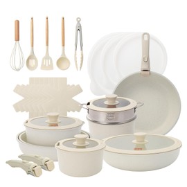 UCCLIFE 30-Piece Nonstick Ceramic Cookware Set – Induction Compatible, Oven Safe, Scratch-Resistant, PFOA & PFOS Free, Includes Complete Kitchen Utensils & Glass Lids