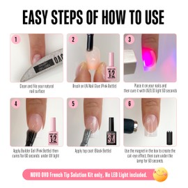 NOVO OVO UV Nail Glue (Also Work as Builder Gel) and Top Coat (with Cat Eye Effect) Kit, Hema TPO Free, Super Strong Adhesive for Press on Acrylic Nails, CatEye Gel Glitter Polish, Magnet Included