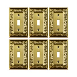 6-Pack Single Toggle Light Switch Cover Plate, Paisley Pattern Decorative Switch Plate Covers, Antique Brass 1 Gang Metal Wall Plate, Corrosion Resistant