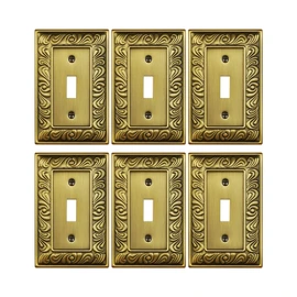 6-Pack Single Toggle Light Switch Cover Plate, Paisley Pattern Decorative Switch Plate Covers, Antique Brass 1 Gang Metal Wall Plate, Corrosion Resistant