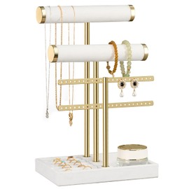 Josmimic Jewellery Organiser with 3 Levels - White Jewellery Stand Bracelets, Removable T-Bar Jewellery Stand, Velvet Bracelet Holder, Jewellery Holder for Bracelet, Necklace, Watches, Rings