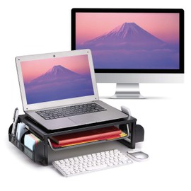 Simple Trending Metal Monitor Riser Stand and Computer Desk Organizer with Drawer, Black