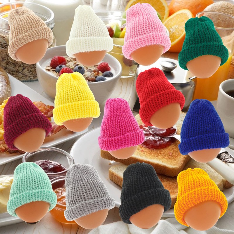 MIJOMA Set of 6 Knitted Egg Cosy Hats, Knitted Egg