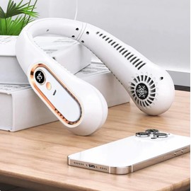 AIRNOVA 2024 USB Rechargeable Battery Powered Personal Neck Fan Small Wearable Hand free LED Screen Bladeless Fan made for outdoors and at home use. Cool Refrashing Bladeless Fan
