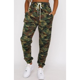 Waitfairy Women's Sweatpants Drawstring Long Pants Jogger Sweat Pants with Pocket Dark Camouflage XL
