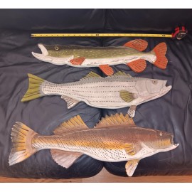 Unbranded 3 Fish Rustic Wood  Painted Wall Art  Wall Hang 24"+ Decor