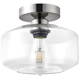 TeHenoo Semi Flush Mount Ceiling Light,Clear Glass Shade Light Fixtures Ceiling with Brushed Nickel Base for Hallway,Entryway,Porch