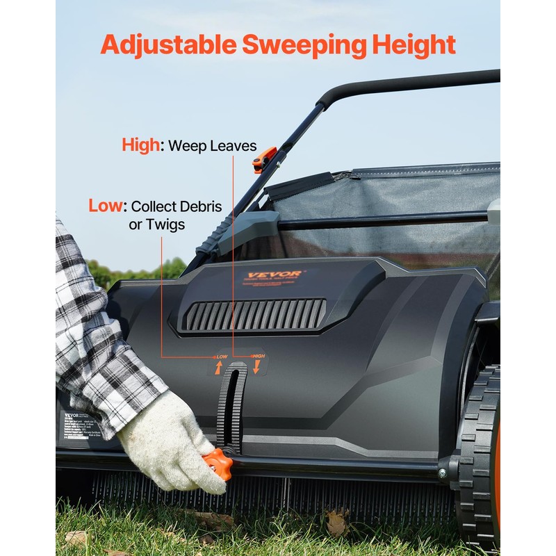 VEVOR Push Lawn Sweeper, 21inch Leaf & Grass Collector, Heavy
