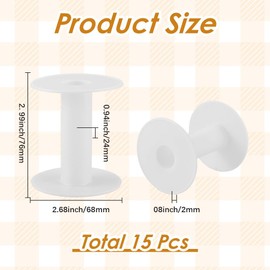 SUNNYCLUE 15Pcs 68 x 74mm Empty Plastic Spool Long Spools White Weaving Tread Chain Tape Wire Holder Organizer String Bulk for Crafts Cross Stitch Crochet Supplies Embroidery Needle Yarn Women Adults