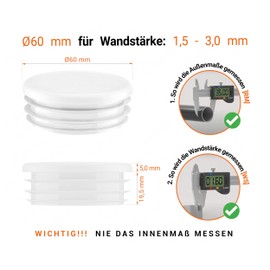 Lamellar plugs End caps for round pipe 60 mm 10 pcs. White RAL 9010 Plastic End Caps 6 cm EMFA ®