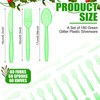Lasnten 180 Pieces Glitter Plastic Silverware Set Red Green Colorful