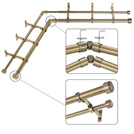 Mayrhyme Antique Bronze Double Corner Window Curtain Rods with Aluminum End Cap Finials and Brackets,1 Inch Diameter Dual Bay Window Curtain Rods, Adjustable 2 Sided 32-86 Inch Double Drapery Rod