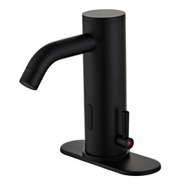 HHOOMMEE Automatic Touchless Bathroom Sink Faucets Sensor Motion Activated Hands Free Commercial Faucet with Deck Plate Temperature Control Rod Infrared Auto Mixer for Vanity Basin Bath（Matte Black）