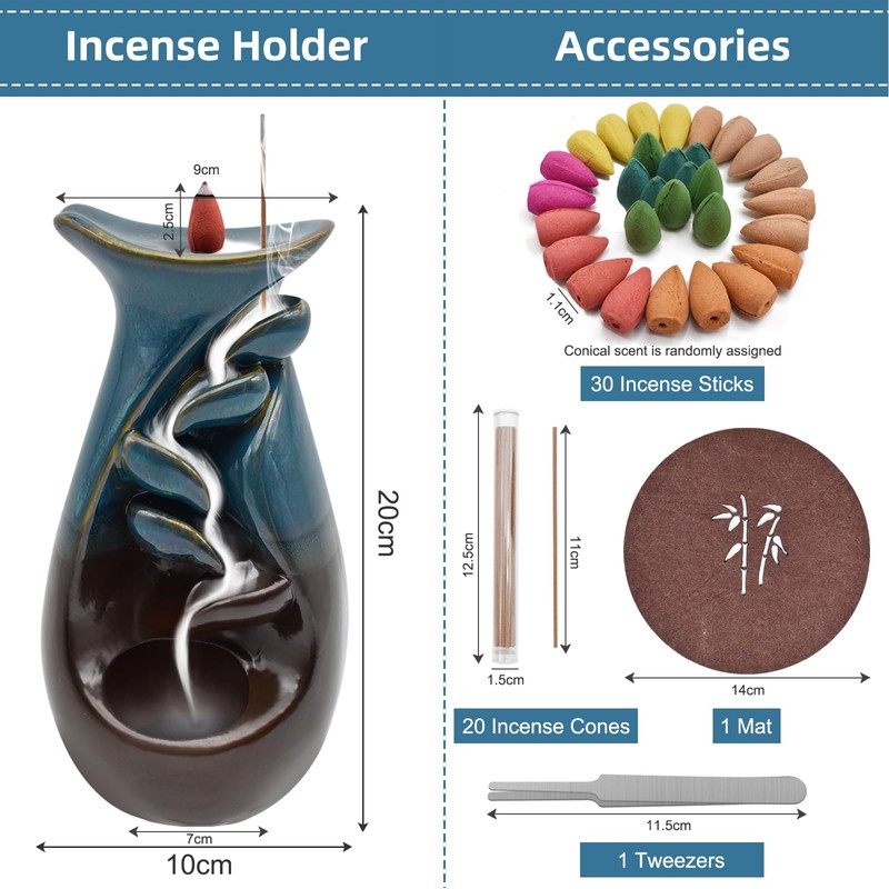 Cyiecw Backflow Incense Burner, Incense Waterfall Ceramic Incense Burner with