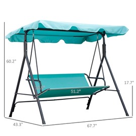 Patio Porch Swing Chair with Adjustable Canopy, 3-Seat Outdoor Swing Bench for Adults, Heavy-Duty Steel Frame with Armrests, for Backyard, Deck, Lawn, Garden, Green