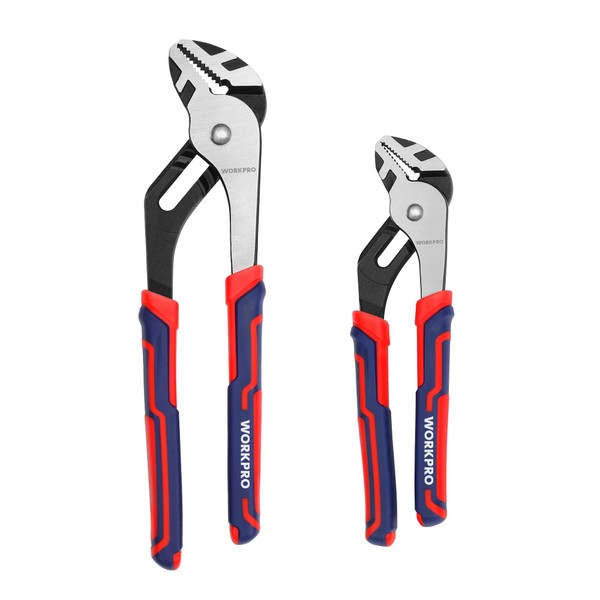 WORKPRO 2-Piece Groove Joint Pliers Set, 10 & 8 Inch Adjustable Water Pump Pliers, Straight Jaw Tongue and Groove Pliers