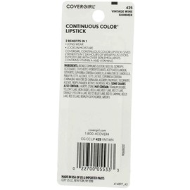 CoverGirl Continuous Color Lipstick, Vintage Wine [425], 0.13 oz (Pack of 4)