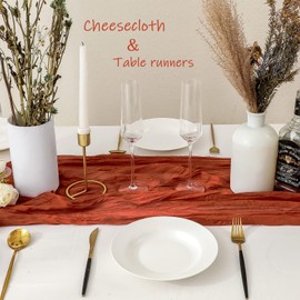 YARGEZON 12 Pack 10 Ft Terracotta Thanksgiving Cheesecloth Table Runner Gauze Cheese Cloth for Burnt Orange Fall Bridal Baby Shower Wedding Decor ( 35 x 120 Inch )