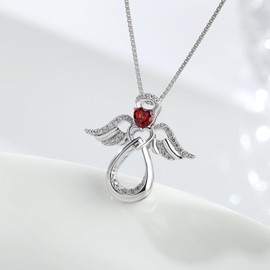 JiaYang Silver Guardian Angel Necklace 18K White Gold Plated Heart Infinity Pendant January Garnet Jewelry Gifts for Her