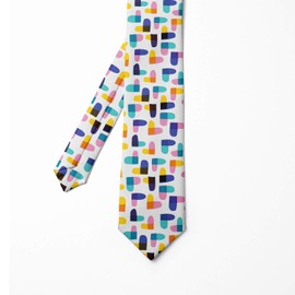 Ambesonne Colorful Necktie, Modern Colorful Doodle Style Whimsical Heart Shapes on a Plain Background, 3.7", Multicolor