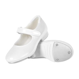 Linodes Easy Strap Tap Shoe Dance Flats for Girls and Boys (Toddler/Little Kid/Big Kid)-White Patent-9M-Toddler