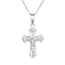Unisex Simple Christian Catholic Religious Jewellery Medium Large Traditional Inri Jesus Crucifix Cross Necklace Pendant for Women Men Teenagers .925 Sterling Silver .75 2 Inches, Lead, No Gemstone