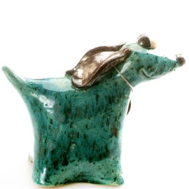 Enigma Supplies Turquoise Greyhound with Wooden Heart to write a Message Ceramic Quirky Ornament Gift For Dog Lovers