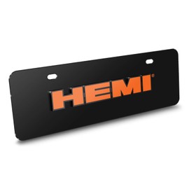 iPick Image for HEMI Logo 3D Logo 12" x 4.25" European Look Black Half-Size Stainless Steel License Plate for Decorative