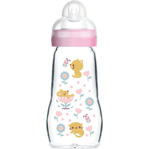 MAM Organic Garden 9001616819032 Glass Bottle (260 ml) - Heat-resistant and Temperature-resistant Bottles - Teat 2 Medium Flow Rate for Babies from 2 Months - Colour: Candy